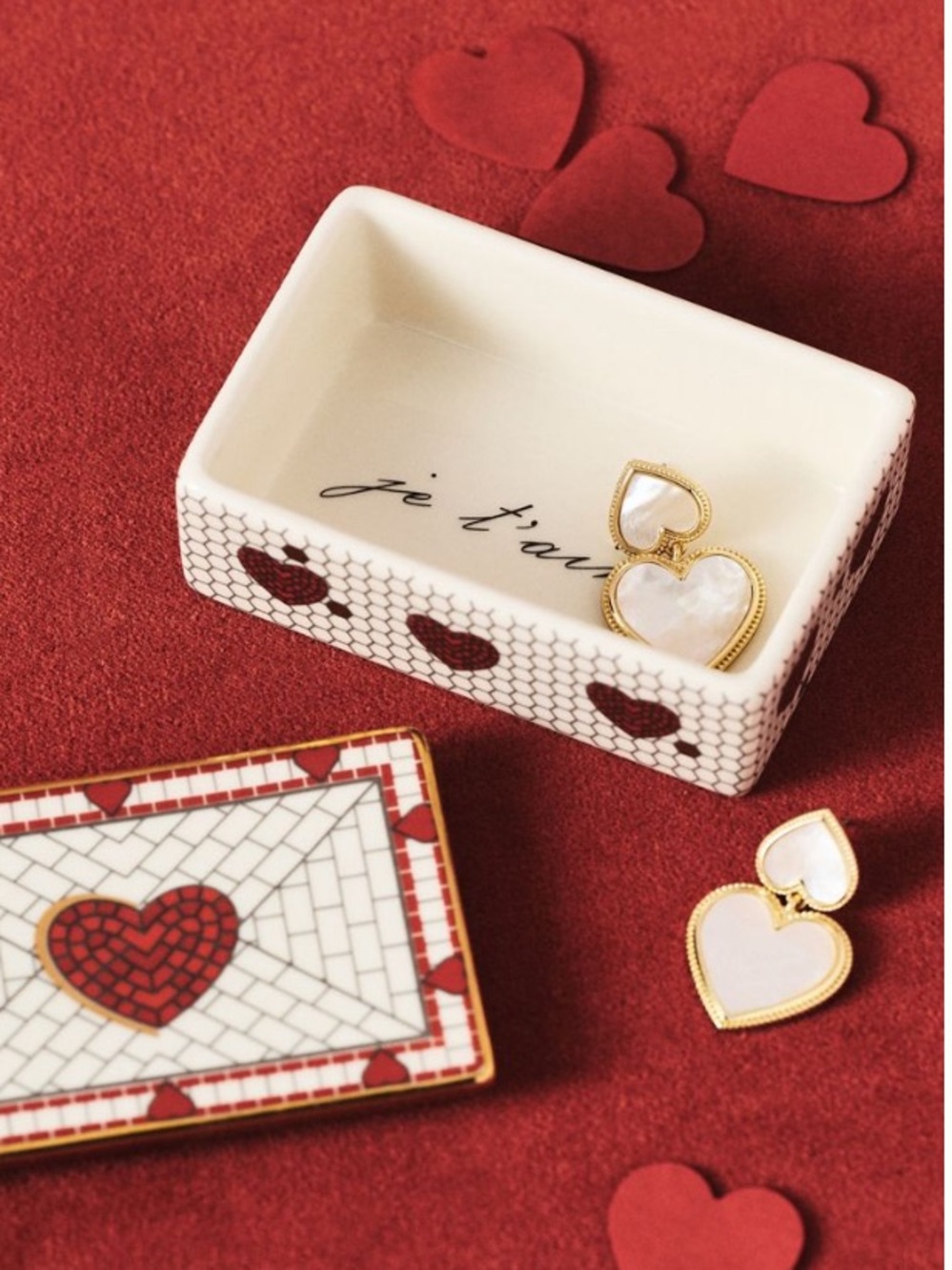 Anthropologie Bistro Tile Jewelry Trinket Box Mosaic Red 24K Gold NWT